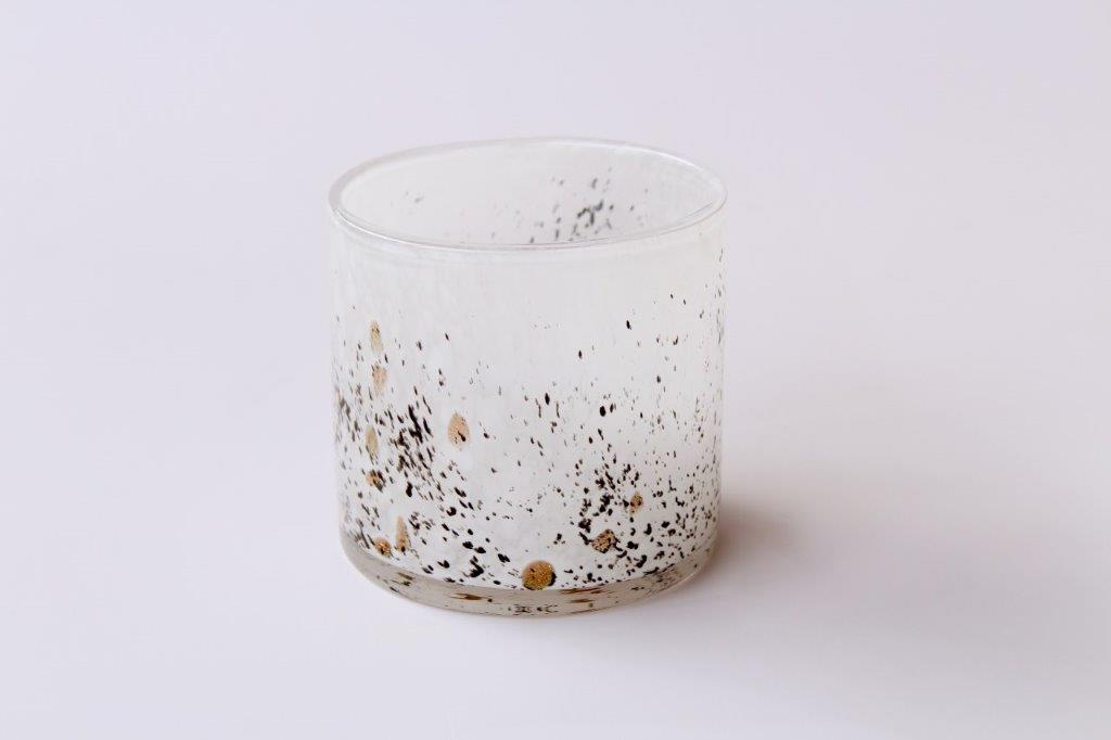 Small White, Black & Gold Glass Candle Holder
